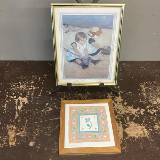 Mary Cassatt's Children on the Beach Print and  A Ceramic Tile (Sold with -028)